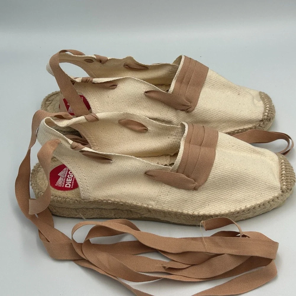 Diegos® Handmade Spanish‎ Espadrilles Catalina White Wedge Lace up Shoes Size 38